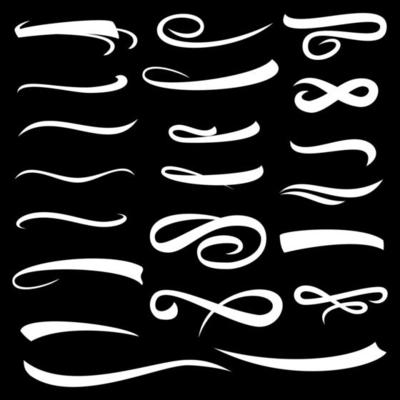 Set of White Hand Lettering Convex Underlines With Shadow Isolated. Vintage Elements For Your Design. Vector illustration Handwritten Marker.
