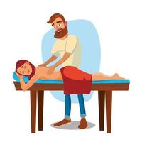 vector de masaje spa. mujer de vacaciones recibiendo un masaje profesional. ilustración de personaje de dibujos animados