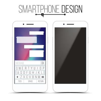 Smartphone Mockup Design Vector. White Modern Trendy Mobile Phone Front View. Isolated On White Background. Realistic 3D Illustration