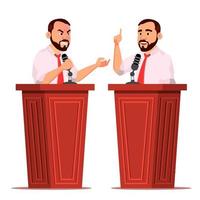 Speaker Man Vector. Podium With Microphone. Giving Public Speech. Debates. Presentation. Isolated Flat Cartoon Character Illustration vector