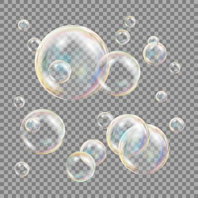 3D Soap Bubbles Transparent Vector. Sphere Ball. Water And Foam Design. Isolated Illustration