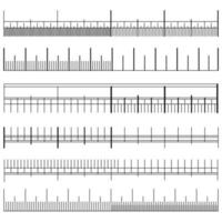 vector de conjunto de indicadores de tamaño. diferentes tipos de unidades de distancias. herramienta de medición. gráfico de escala de medición de longitud. ilustración aislada