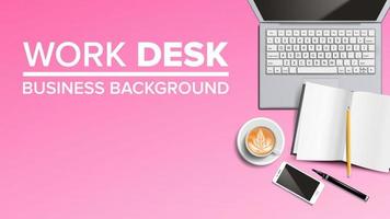 Work Desk Background Vector. Place For Text. Office Management Equipments. Realistic Illustration vector