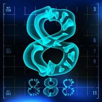 8 Number Vector. Eight Roentgen X-ray Font Light Sign. Medical Radiology Neon Scan Effect. Alphabet. 3D Blue Light Digit With Bone. Medical, Hospital, Pirate, Futuristic Style. Illustration vector