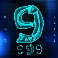 9 Number Vector. Nine Roentgen X-ray Font Light Sign. Medical Radiology Neon Scan Effect. Alphabet. 3D Blue Light Digit With Bone. Medical, Hospital, Pirate, Futuristic Style. Illustration vector