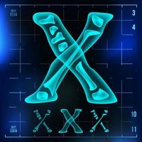 X Letter Vector. Capital Digit. Roentgen X-ray Font Light Sign. Medical Radiology Neon Scan Effect. Alphabet. 3D Blue Light Digit With Bone. Medical, Hospital, Pirate, Futuristic Style. Illustration vector