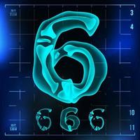 6 Number Vector. Six Roentgen X-ray Font Light Sign. Medical Radiology Neon Scan Effect. Alphabet. 3D Blue Light Digit With Bone. Medical, Hospital, Pirate, Futuristic Style. Illustration vector