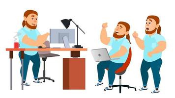 Business Man Character Vector. Working Boy, Man. Team Room. Brainstorming. Environment Process In Start Up Office. Programmer, Designer. Isolated On White Cartoon Business Character Illustration vector
