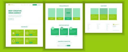 vector de diseño de página web. estilo de negocio del sitio web. esquema del sitio front-end. plantilla de aterrizaje. ciberespacio de innovación. blanco receptivo. esquema de beneficios ilustración