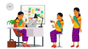 Business Man Character Vector. Working Hindu, Man. Team Room. Brainstorming. Environment Process In Start Up Office. Programmer, Designer. Code. Javascript. Cartoon Business Character Illustration vector