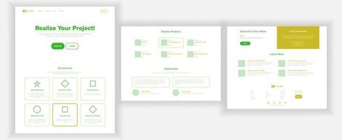 vector de plantilla de diseño de sitio web. proyecto de negocio. página web de destino. gestión financiera. buscando oportunidad. productos populares. curso de conferencias. ilustración