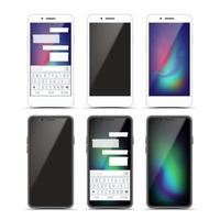 Smartphone Mockup Set Design Vector. Black And White Modern Trendy Mobile Phone Front View. Isolated On White Background. Realistic 3D Illustration vector