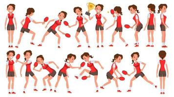 Table Tennis Female Player Vector. In Action. Sports Concept. Stylized Player. Cartoon Character Illustration vector