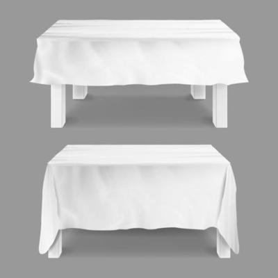 Table With Tablecloth Set Vector. Empty Rectangular Tables With White Tablecloth. Isolated On Gray Illustration