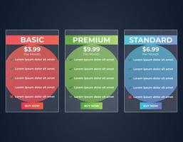 Modern glass morphism web pricing table comparison chart UI design template vector