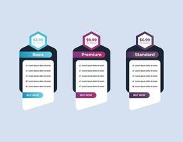 Modern gradient web pricing table comparison chart design template vector