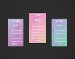 Modern gradient web pricing table comparison chart design template vector