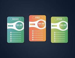 Modern gradient web pricing table comparison chart design template vector