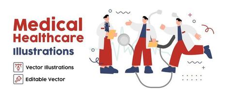 Medical Doctor and stethoscope concept banner with characters. Can use for web banner, infographics, hero images. Flat isometric vector illustration.