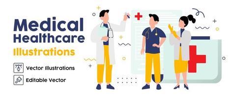 Medical tests illustration set. Laboratory doctor or chemist testing patients urine and blood samples. Health care and medicine concept. Vector illustration.