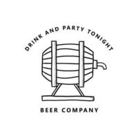 logotipo de barril de cerveza vintage diseño vectorial dibujado a mano. bebida y fiesta ilustración de símbolo de alcohol vector