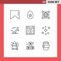 Set of 9 Commercial Outlines pack for ux play world skateboard riding Editable Vector Design Elements