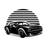 Logotipo de coche deportivo retro vintage. símbolo de etiqueta de silueta automática de coche. Pegatina de servicio de coche ilustración vectorial en blanco y negro vector