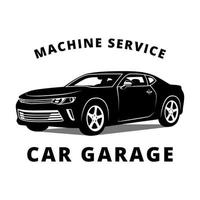 coche garaje logo vintage retro. símbolo de etiqueta de reparación de automóviles. Ilustración de vector de pegatina de servicio mecánico de coche en blanco y negro