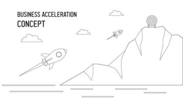 concepto de aceleración empresarial con cohete en estilo de arte lineal vector