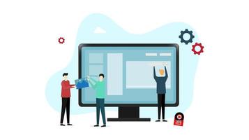Teamwotk business concept illustration in flat style with laptop and smartphone vector