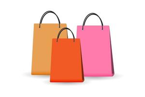 cesta de la compra y bolsa de papel para la decoración de elementos de negocios en línea vector