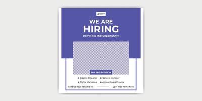 We Are Hiring job Position Square Banner or Social Media Post. Vacancy Banner Design Find a Job vector