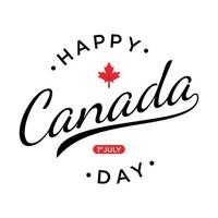 feliz día de canadá diseño de letras con hoja de arce roja vector