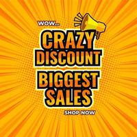 crazy discount biggest sales yellow sale banner promotion vector