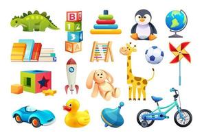 Set of kids toys in cartoon style vector