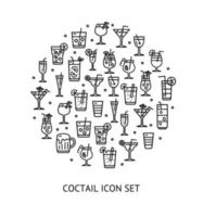 Alcohol Cocktail Round Design Template Black Thin Line Icon Banner. Vector