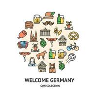 Welcome Germany Round Design Template Black Thin Line Icon Banner. Vector