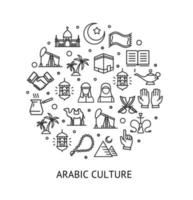 signo islámico árabe plantilla de diseño redondo banner de icono de línea delgada negra. vector