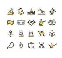 Arab Islamic Sign Color Thin Line Icon Set. Vector