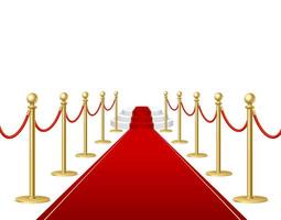 Realistic Detailed 3d Red Carpet, Barrier Rope and Stage. Vector