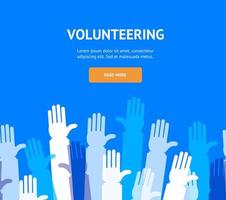 Hands Volunteering Concept Banner Flat Design Style. Vector