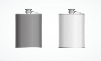 Realistic Detailed 3d Metal Hip Flask Set. Vector