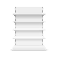 maqueta de plantilla de estantes de tienda en blanco blanco 3d detallada realista. vector
