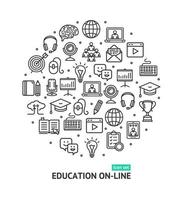 Education Online Round Design Template Thin Line Icon Concept. Vector