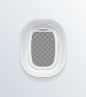 maqueta de plantilla de ventana de avión en blanco 3d detallada y realista. vector