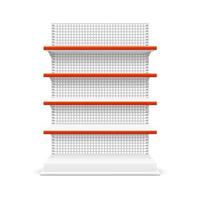 Realistic Detailed 3d White Blank Store Shelves Market Rack Template Mockup. Vector