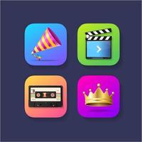 Realistic Detailed 3d Mobile Application Icons Set. Vector