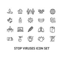 conjunto de iconos de línea delgada negra de signo de parada de virus. vector