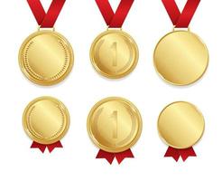 Realistic Detailed 3d Golden Medal Set. Vector