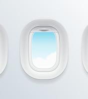 Realistic Detailed 3d Airplane Window with Blue Sky View. Vector